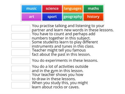 A2 - Multiple choice quiz| School subjects