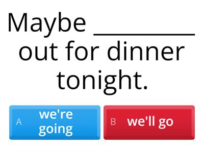 Future Tenses will / going to / present continuous