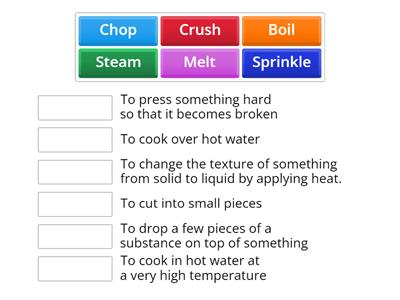 Match the cooking-related verbs with their definitions