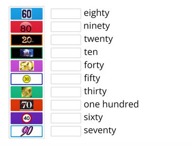 Number word match up 10 to 100