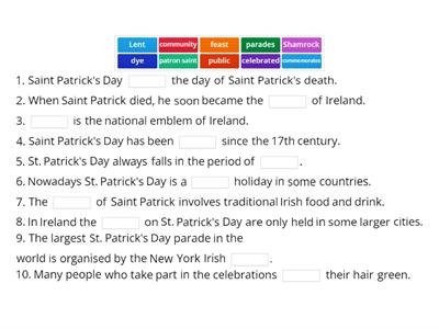 St Patrick's Day hard vocab