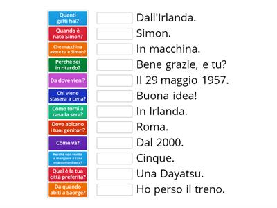 A1 A2 - INTERROGATIVI - ABBINA LE DOMANDE ALLE RISPOSTE - A1