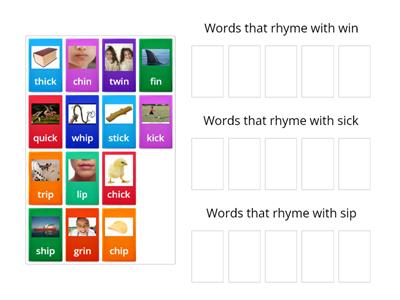 Word Patterns - short i: in, ick, ip