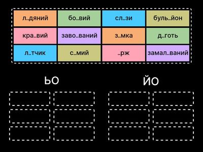  РОЗПОДІЛІТЬ ЗА НАПИСАННЯМ ЬО/ЙО