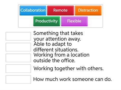 Vocabulary Match on topic "Working from Home" by readyenglishlessons.com