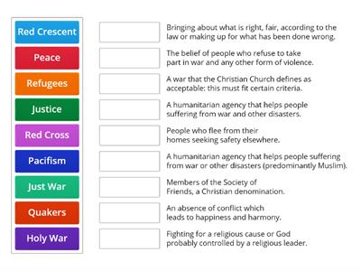 Match up key words war and peace