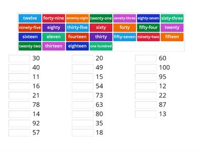 Numbers: 10 to 100 