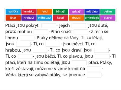 PTÁCI - DOPLŇOVÁNÍ SLOV DO VĚT