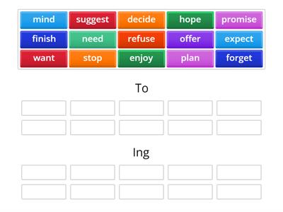 Verbs with Ing and To (Elementary)