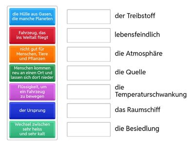 Wortschatz zum Thema Raumfahrt -- Was passt zusammen?