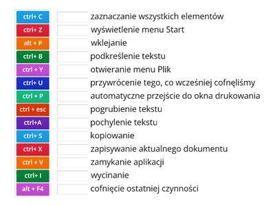 Skróty klawiaturowe - połącz w pary