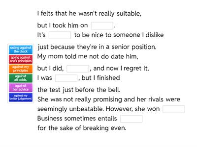 unit 4 - fixed phrases with "against"