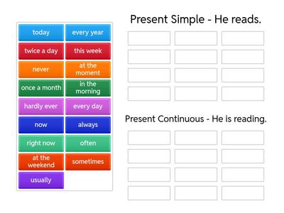 Present Simple vs. Present Continuous (key words)