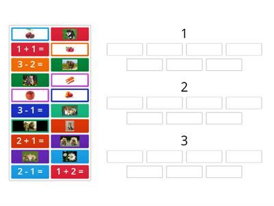 Sčítání a odčítání do 3, přiřazování prvků