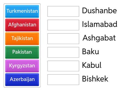 Match the Central Asian Country with its Capital  