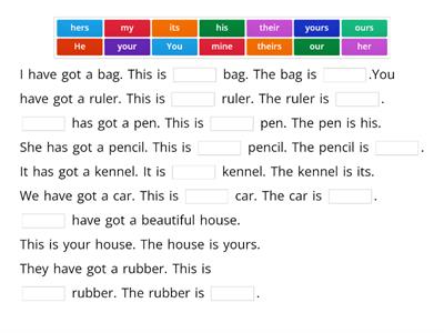 Possessive pronouns, possessive  adjectives