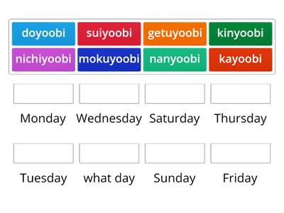 Days of the week - match up