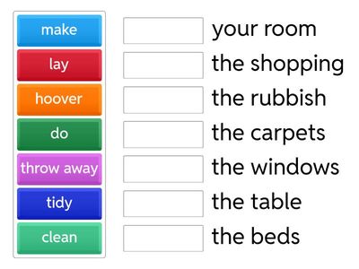 Housework Collocations – Match the Verb to the Phrase