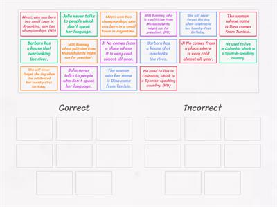 Relative clauses, ESL library task 7 - Sort these sentences according to correct and incorrect.