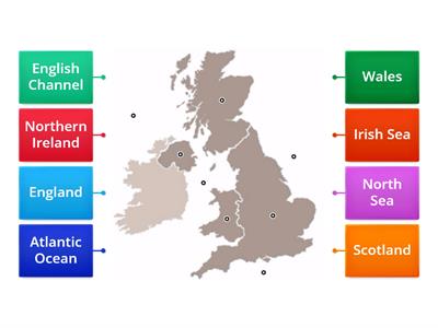 Label the United Kingdom with countries and water