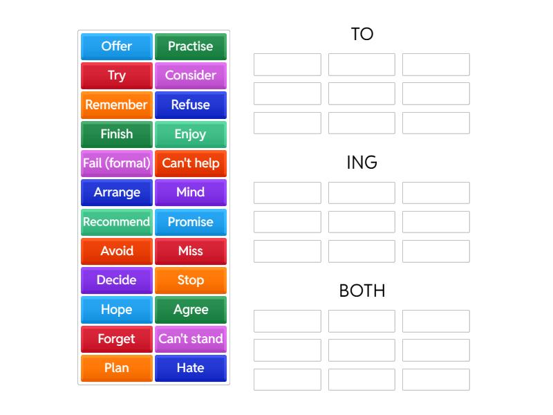 verb patterns - Group sort