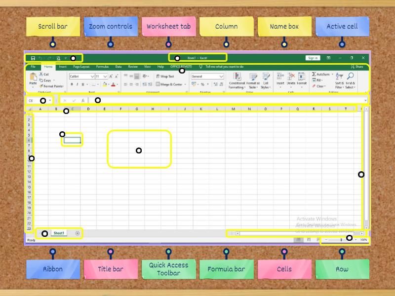 PARTS OF MS EXCEL WINDOW - Labelled diagram