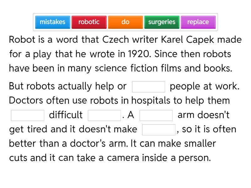 GG 4 Unit 1/2 Reading (Robots at work) - Complete the sentence