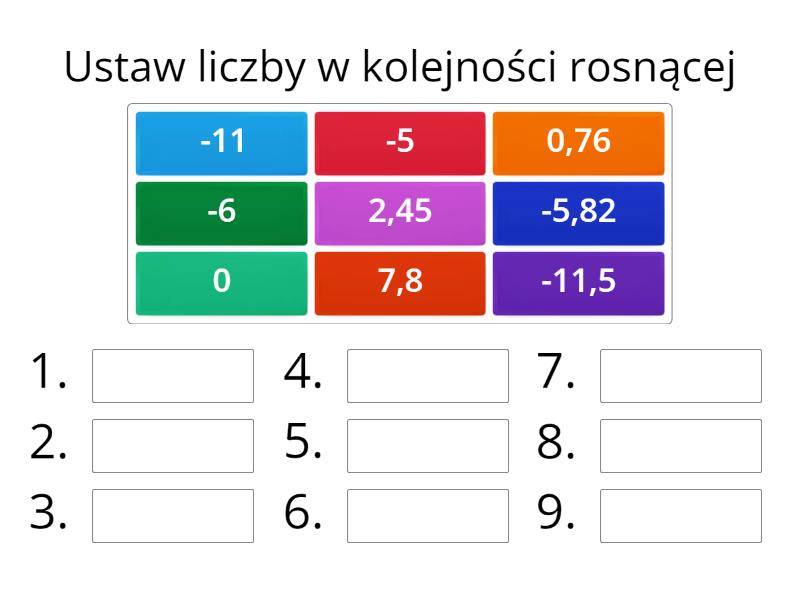 Liczby Ujemne I Dodatnie Zadania Liczby ujemne i dodatnie - porównywanie - Ustaw w kolejności