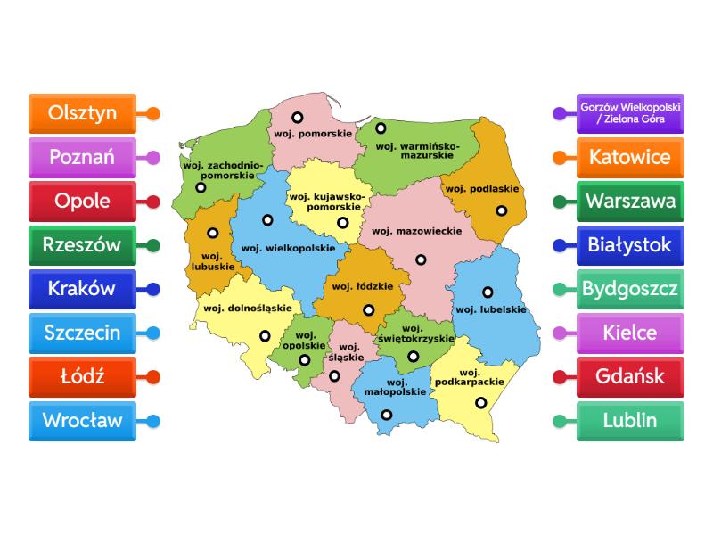 Seterra Województwa I Ich Stolice Województwa Polski i ich stolice - GEOGRAFIA - Labelled diagram