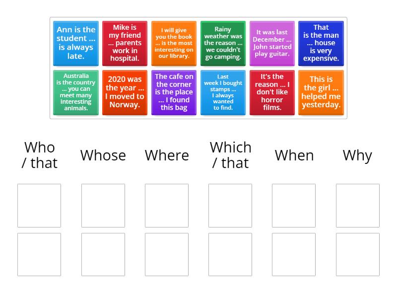 Spotlight 7 unit 3a Relative pronouns and adverbs - Group sort