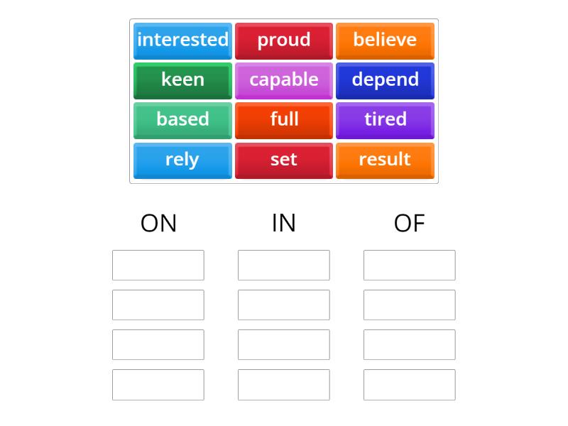 Dependent prepositions for b2 first group sort