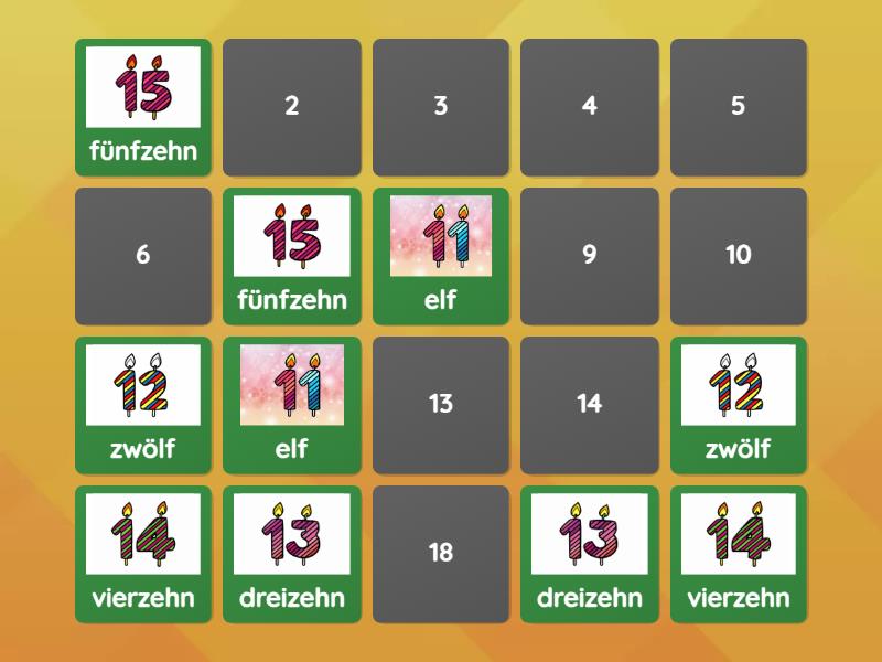 Zahlen von 11 bis 20 matching pairs