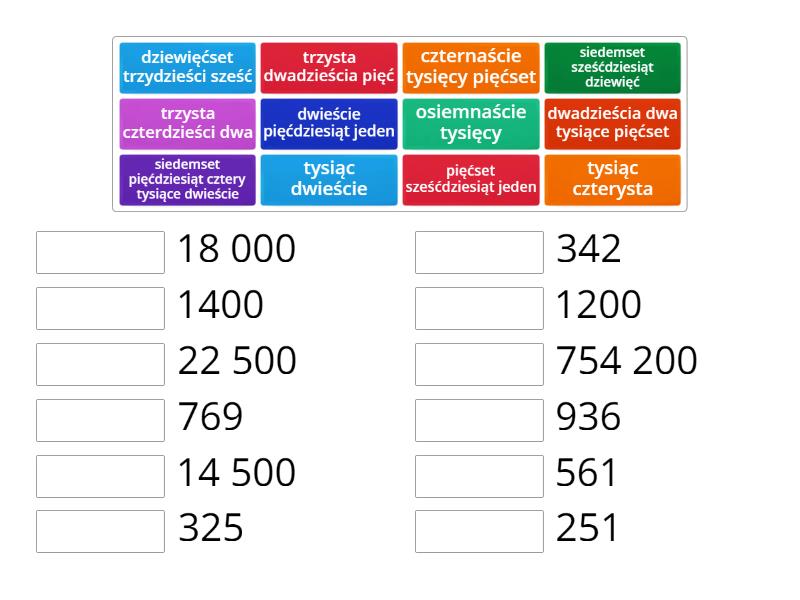 Matematyka Klasa 4 Porównywanie Liczb Zapisywanie liczb wielocyfrowych - Połącz w pary