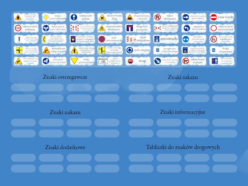 Technika Klasa 4 Znaki Drogowe Znaki drogowe pionowe - technika klasa 4 - Posortuj