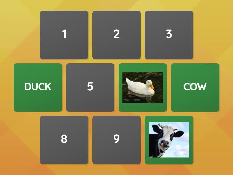 Memory game farm animals matching pairs