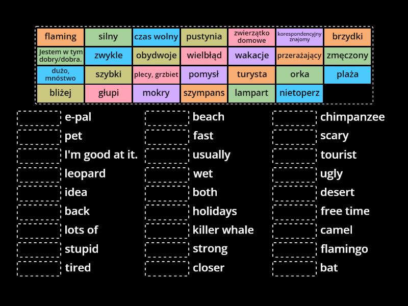 Junior Explorer Klasa 4 Sprawdziany Junior Explorer 4, Unit 6, Key words - Przymiotniki, zwierzęta, other