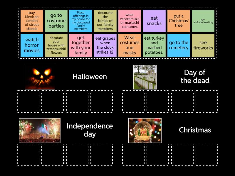 Traditions and customs and holidays and celebrations ordenar por grupo