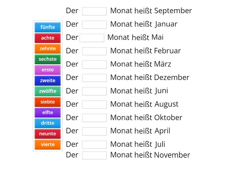 Monate ordinalzahlen 