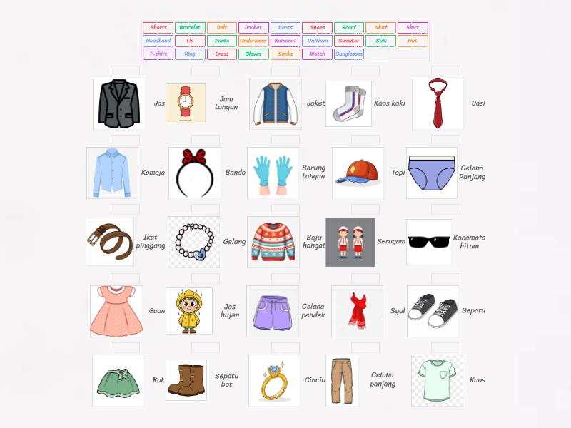 Vocabulary of Clothes and Accessories - Match up
