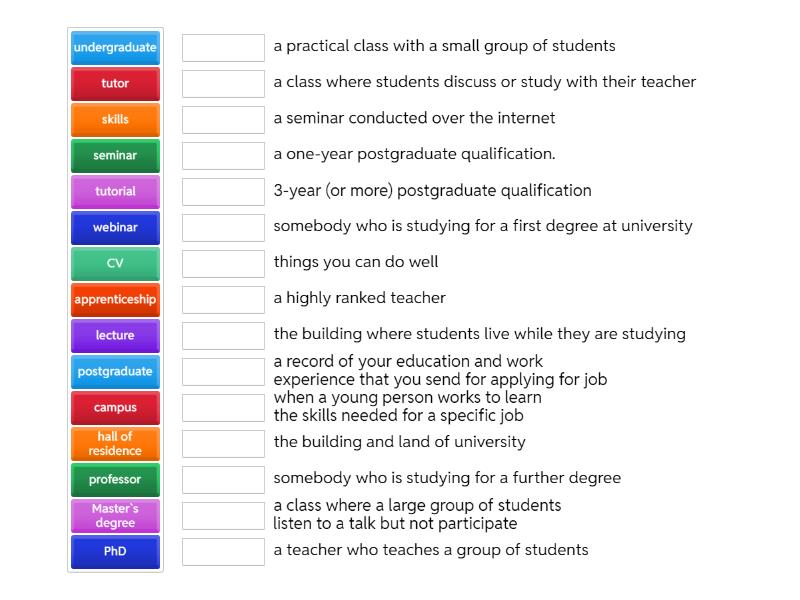 EF Int+ Unit 4B Study and work - match - Match up