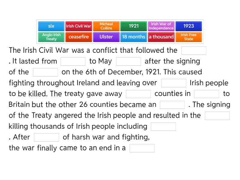 Irish Civil War summary - Complete the sentence