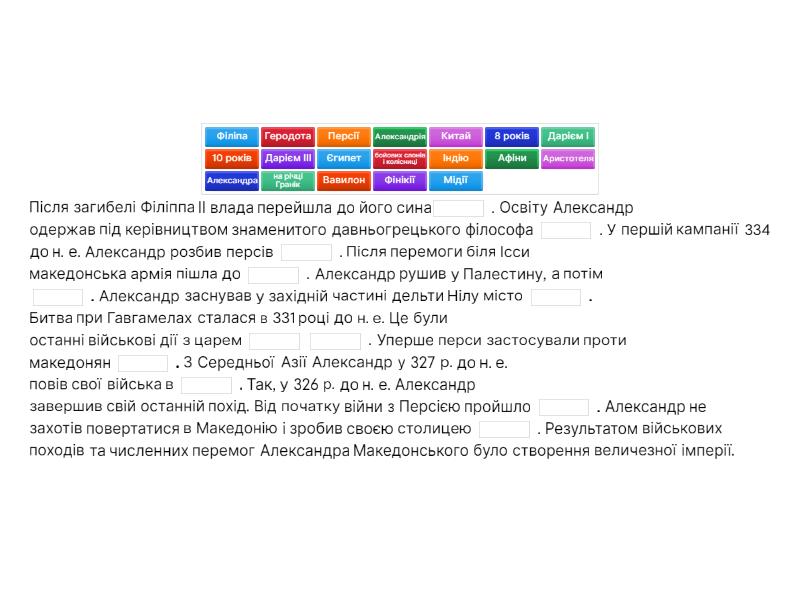 Александр Македонський - Доповніть речення