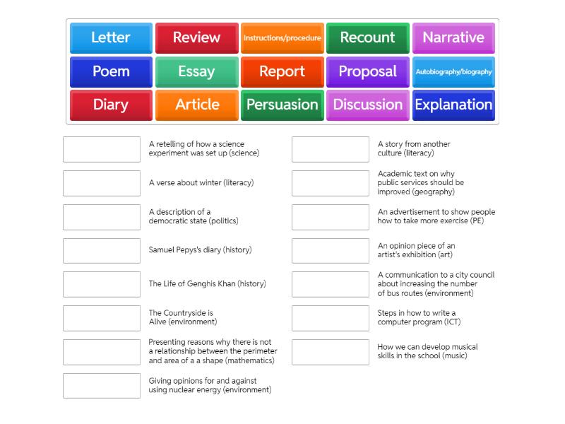 Lesson 10 - Text Types & Examples - Match up